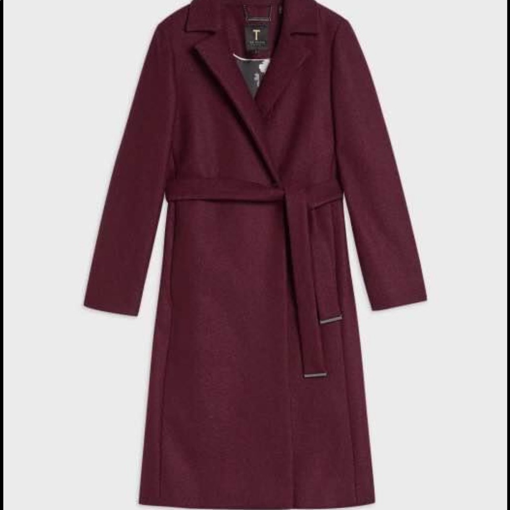 Ted Baker London BNWT Zetea textured long wrap coat maroon. Size 2(Small-Medium)